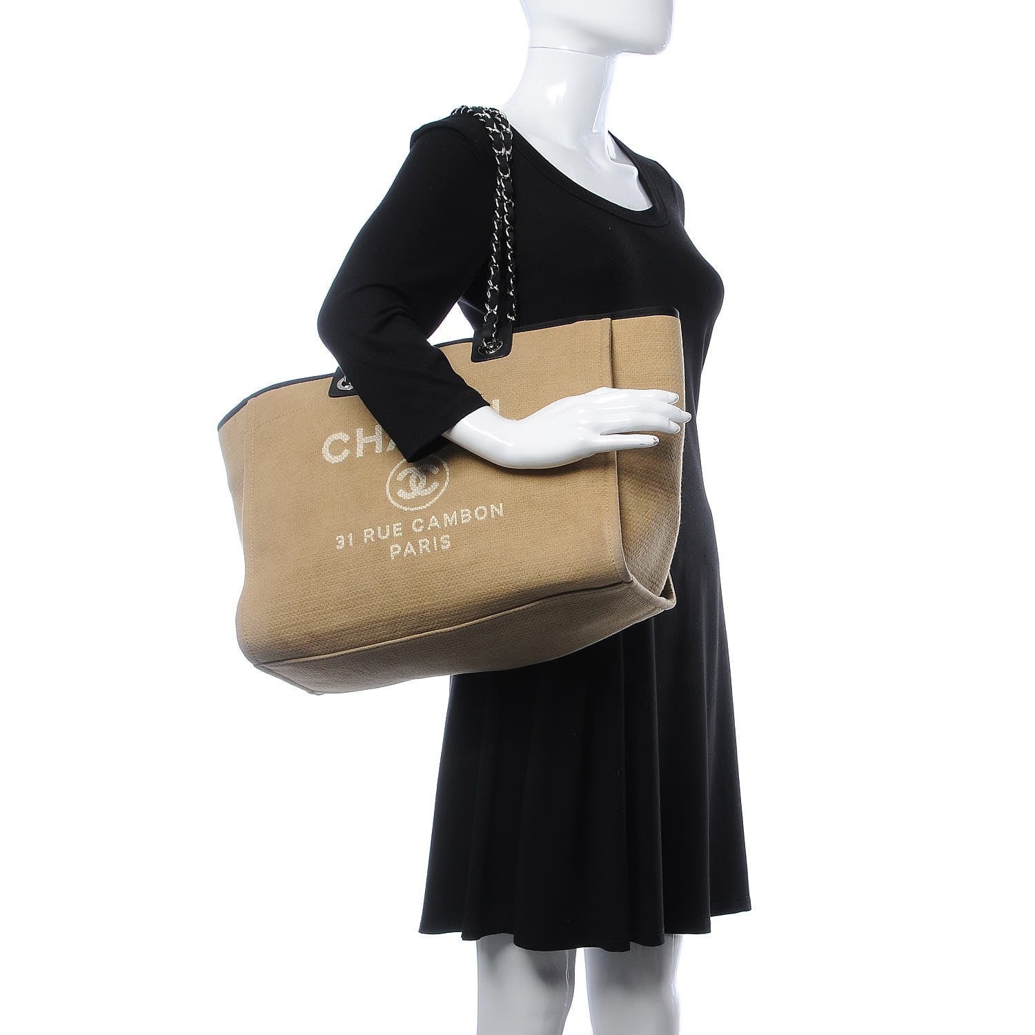 Chanel Canvas Large Deauville Tote Beige Black 2 of 11