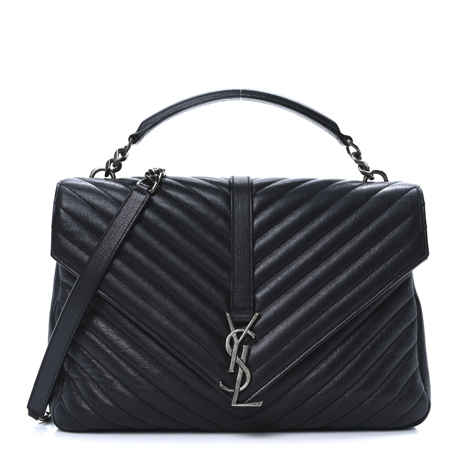 Saint Laurent Sheepskin Matelasse Chevron Monogram Large College Satchel Black 1 of 9