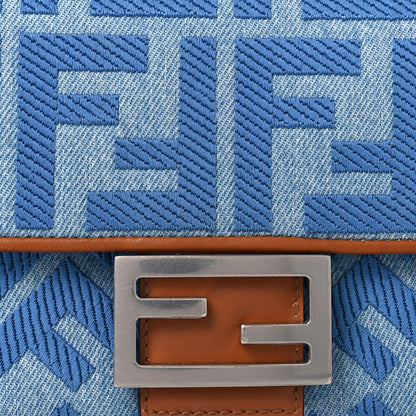Fendi Denim Vitello King FF Embroidered Baguette Denim Chiaro Brandy 9 of 13