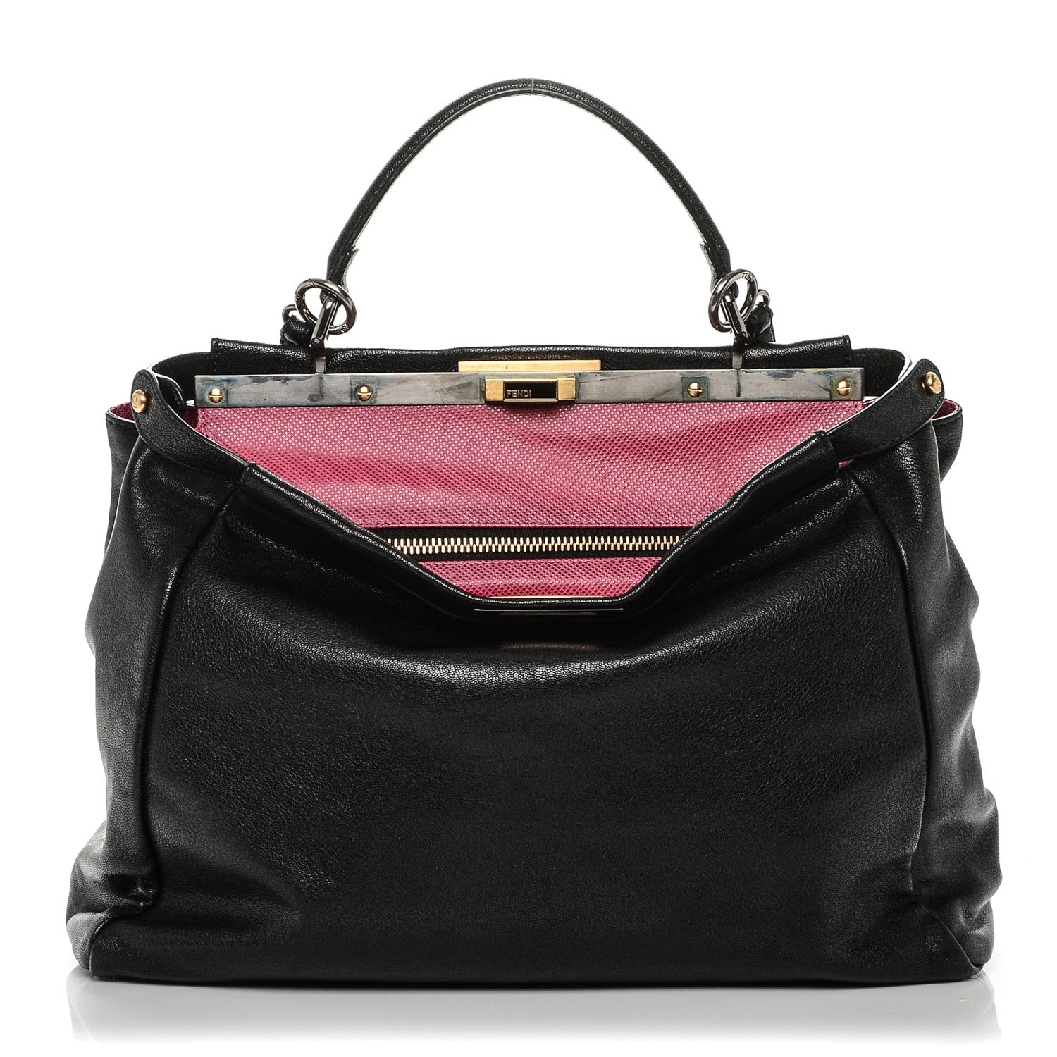 Fendi Goatskin Large Peekaboo Iconic Satchel Black Lampone 1 of 9