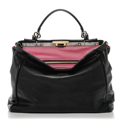 Fendi Goatskin Large Peekaboo Iconic Satchel Black Lampone 1 of 9
