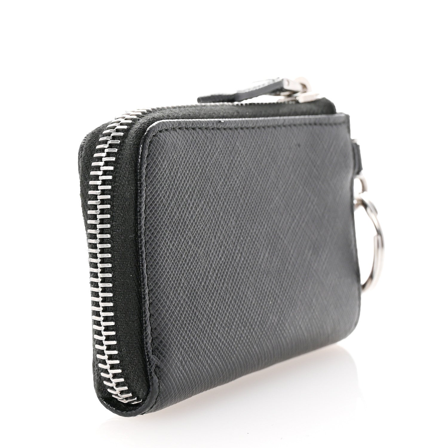 Prada Saffiano Metal Triangle Key Pouch Black 3 of 7
