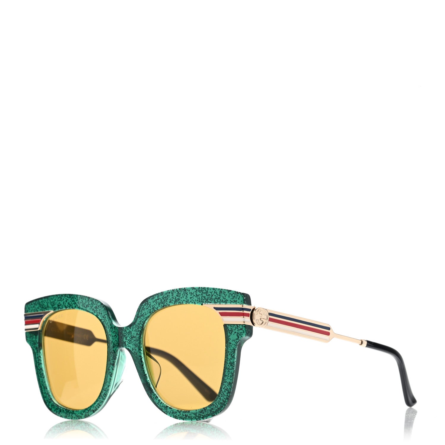 Gucci Acetate Square Frame Web Glitter GG0281SA Sunglasses Green 1 of 8
