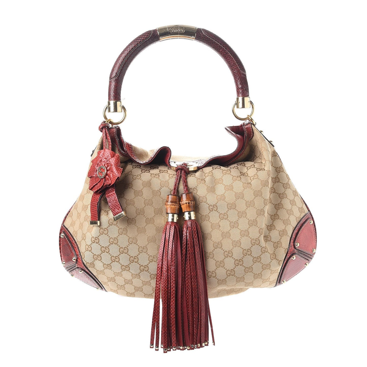 Monogram Python Large Unicef Indy Top Handle Hobo Red