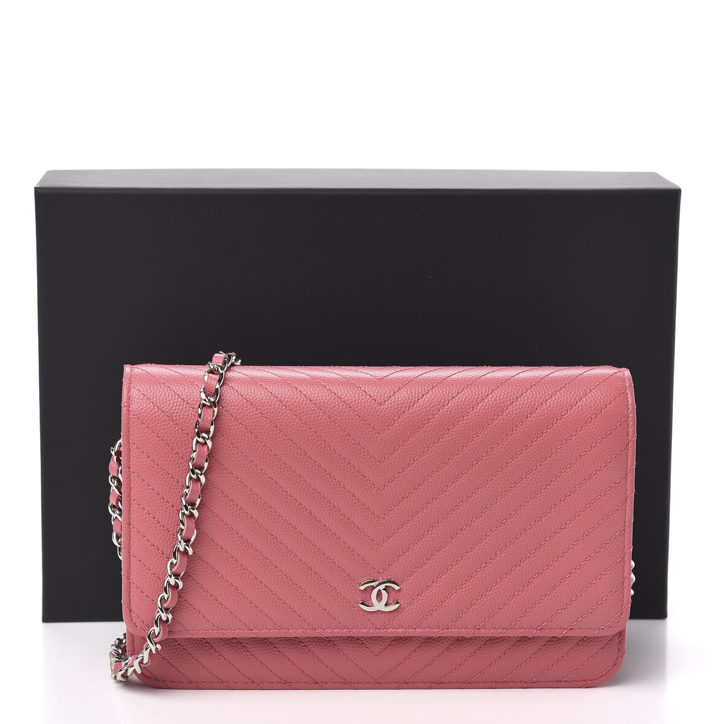 Caviar Chevron Quilted Wallet On Chain WOC Pink