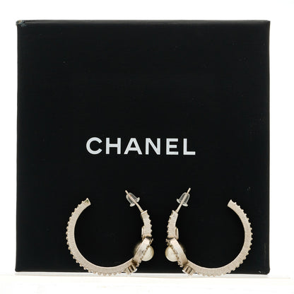 Chanel Crystal Pearl CC Hoop Earrings Silver 4 of 5
