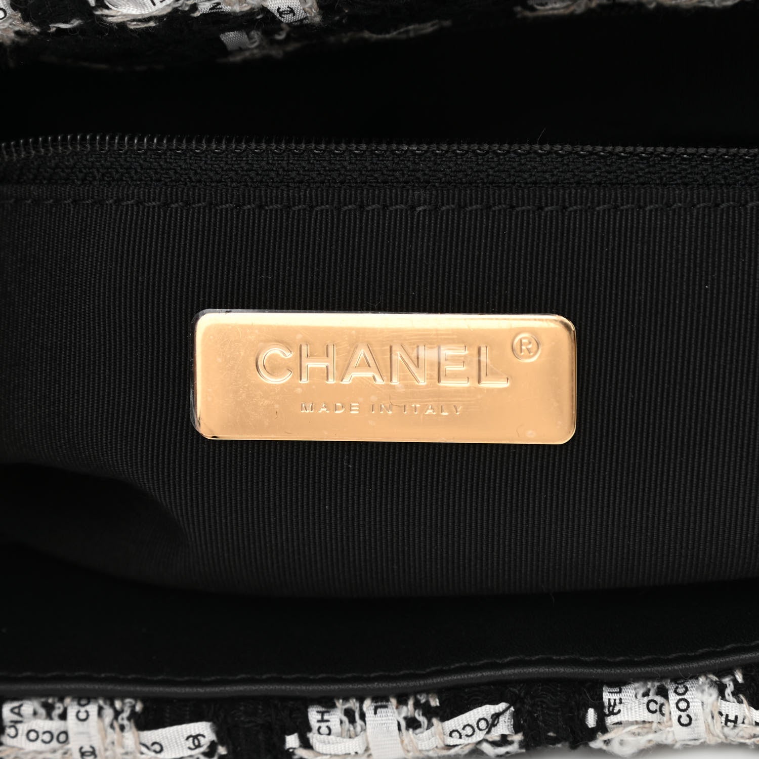 Chanel Tweed Quilted Large Chanel 19 Flap Black Ecru White 6 of 10