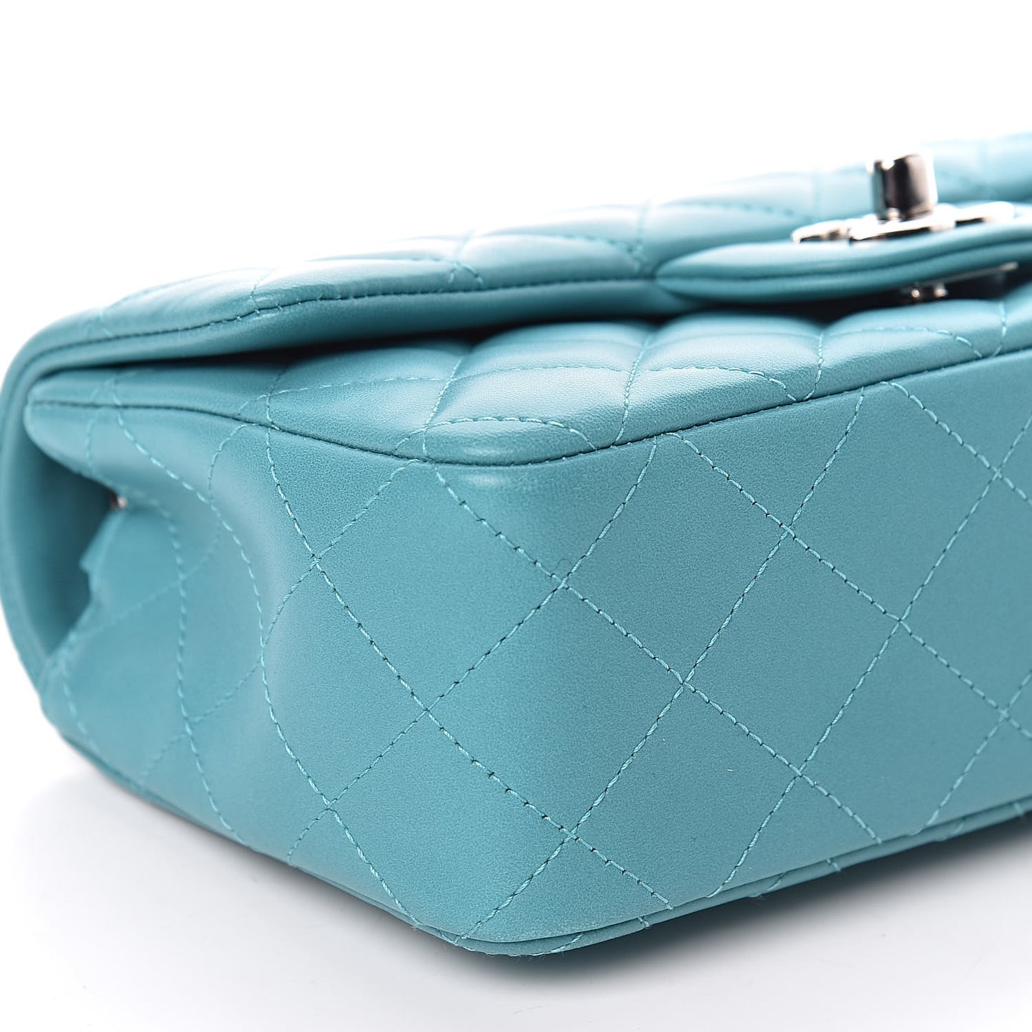 Lambskin Quilted Mini Rectangular Flap Turquoise