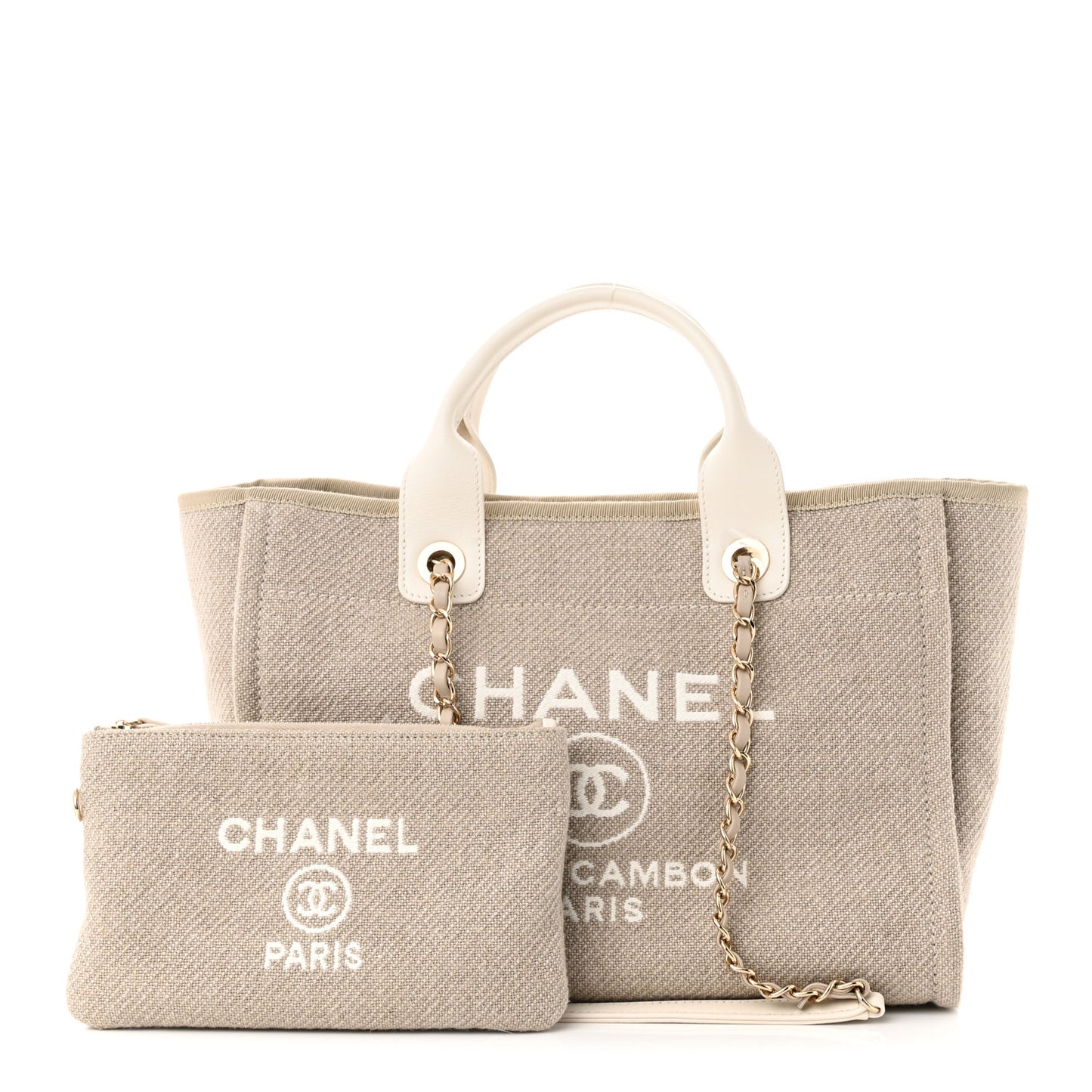 Mixed Fibers Calfskin Small Deauville Tote Beige White