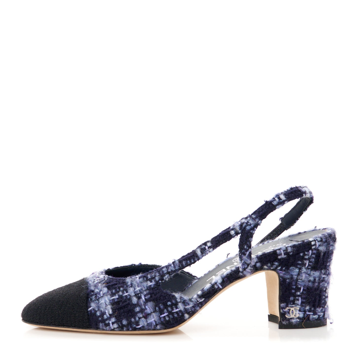 Tweed Cap Toe CC Slingback Pumps 36.5 Navy Blue Black