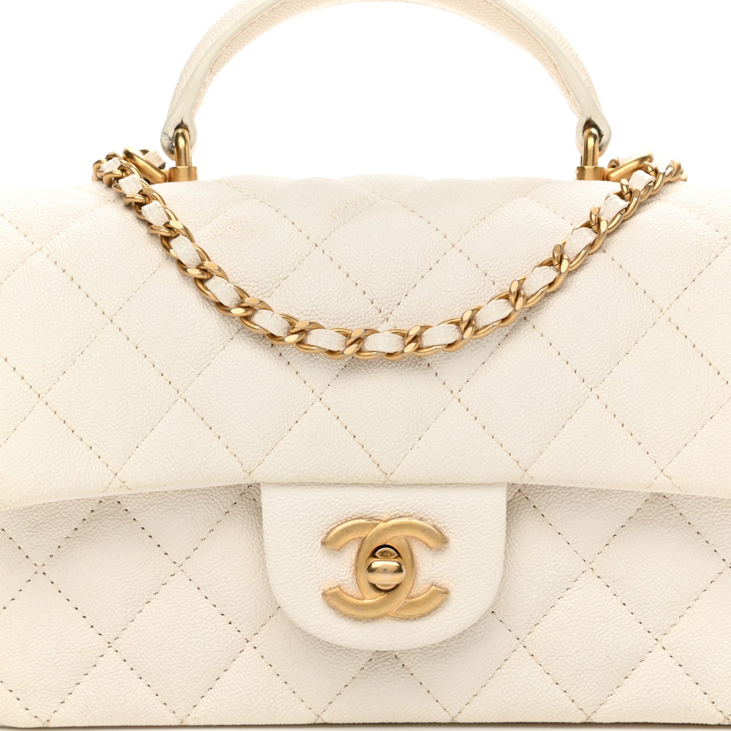 Caviar Quilted Mini Top Handle Rectangular Flap White