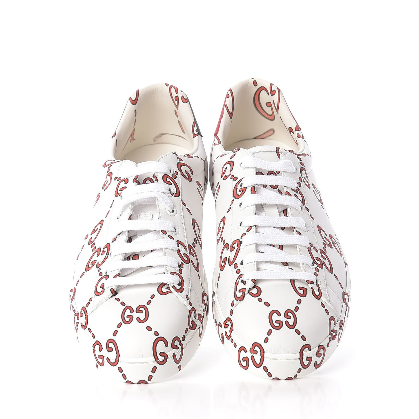 Calfskin GucciGhost Print Mens Ace Sneakers 9 White Hibiscus Red