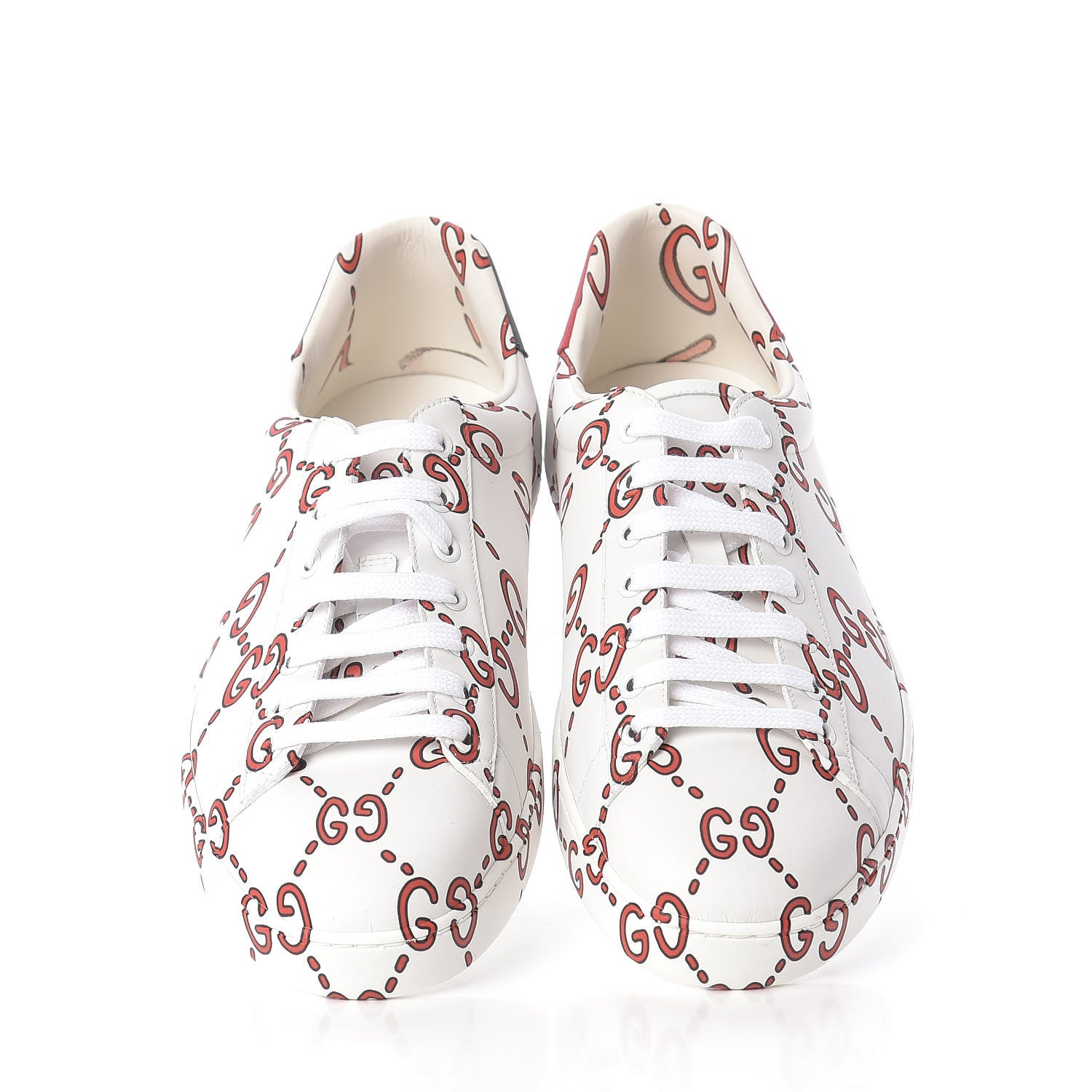 Gucci Calfskin GucciGhost Print Mens Ace Sneakers 9 White Hibiscus Red 5 of 12
