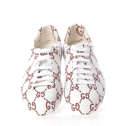 Gucci Calfskin GucciGhost Print Mens Ace Sneakers 9 White Hibiscus Red 5 of 12
