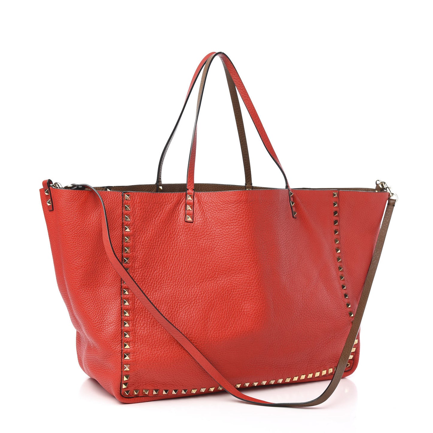 Calfskin Medium Rockstud Reversible Tote Brown Red