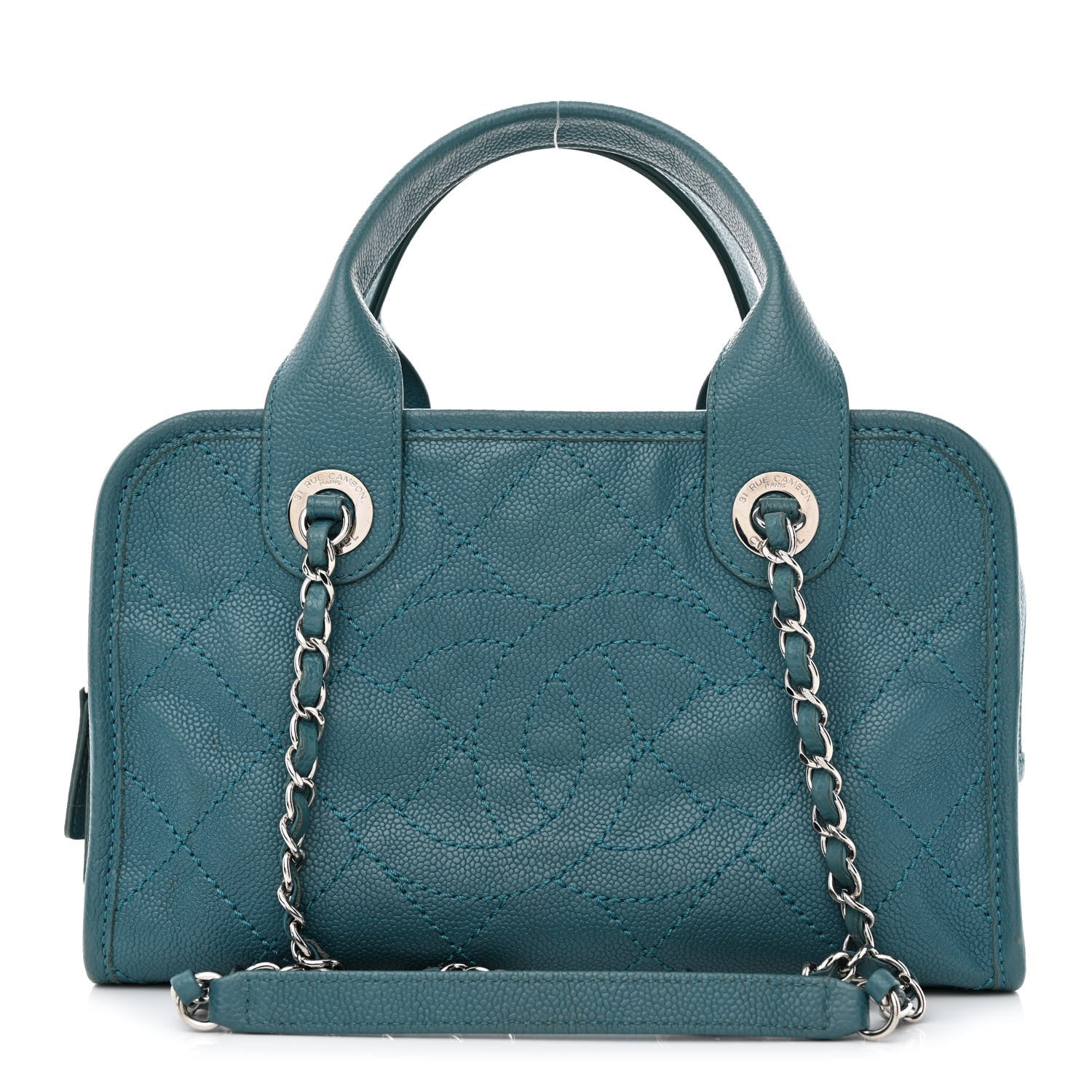 Chanel Caviar Quilted Small Deauville Bowling Bag Blue 1 of 12