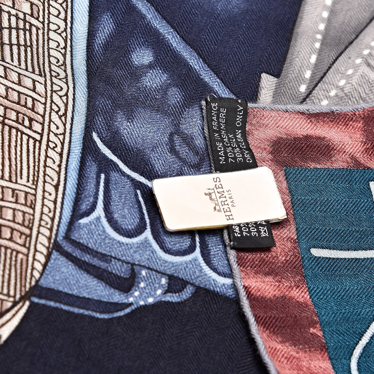 Hermes Cashmere Silk Selle d'Officier En Grande Tenue Shawl 140 Marine Petrole Ciel 5 of 8
