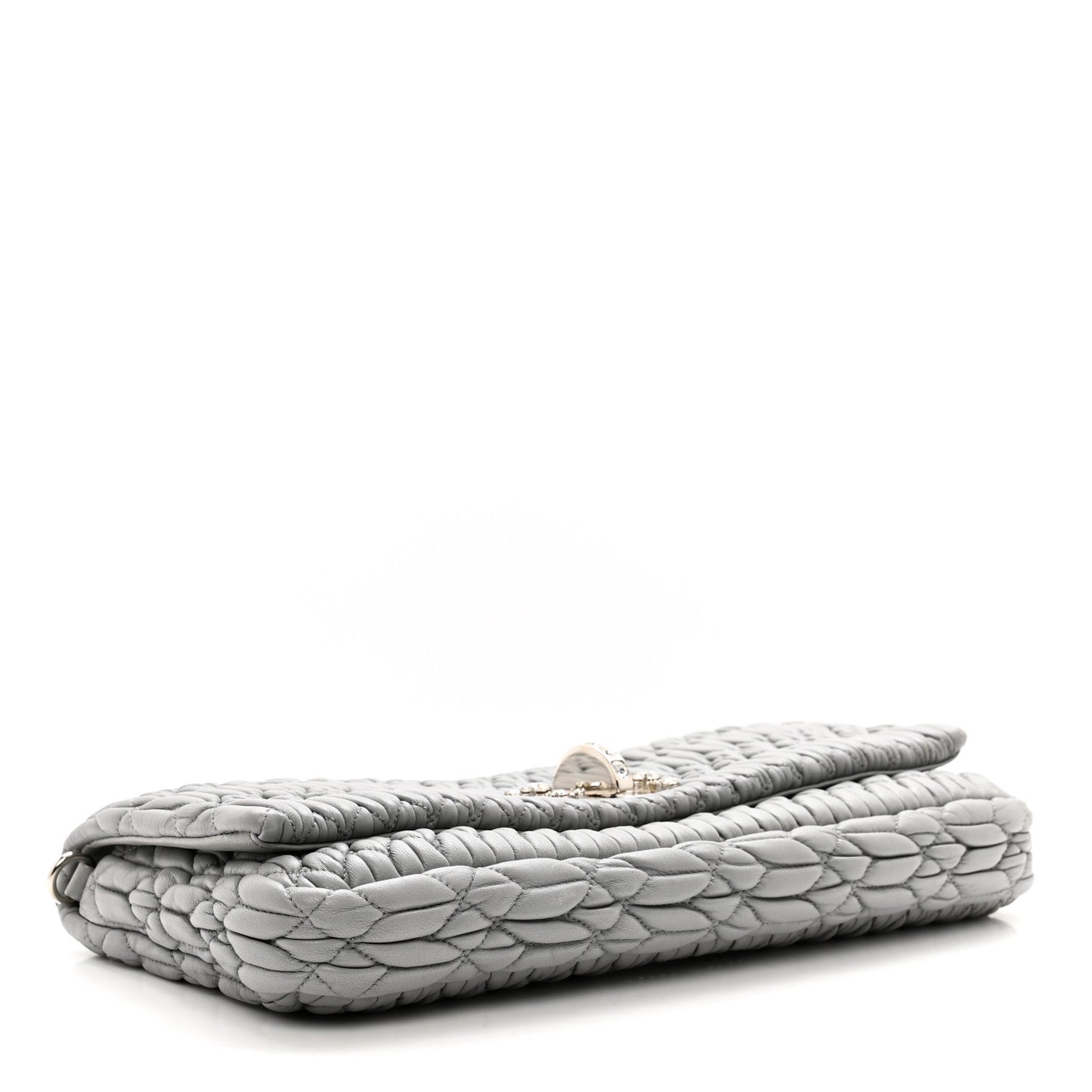 Nappa Matelasse Crystal Flap Clutch Grey