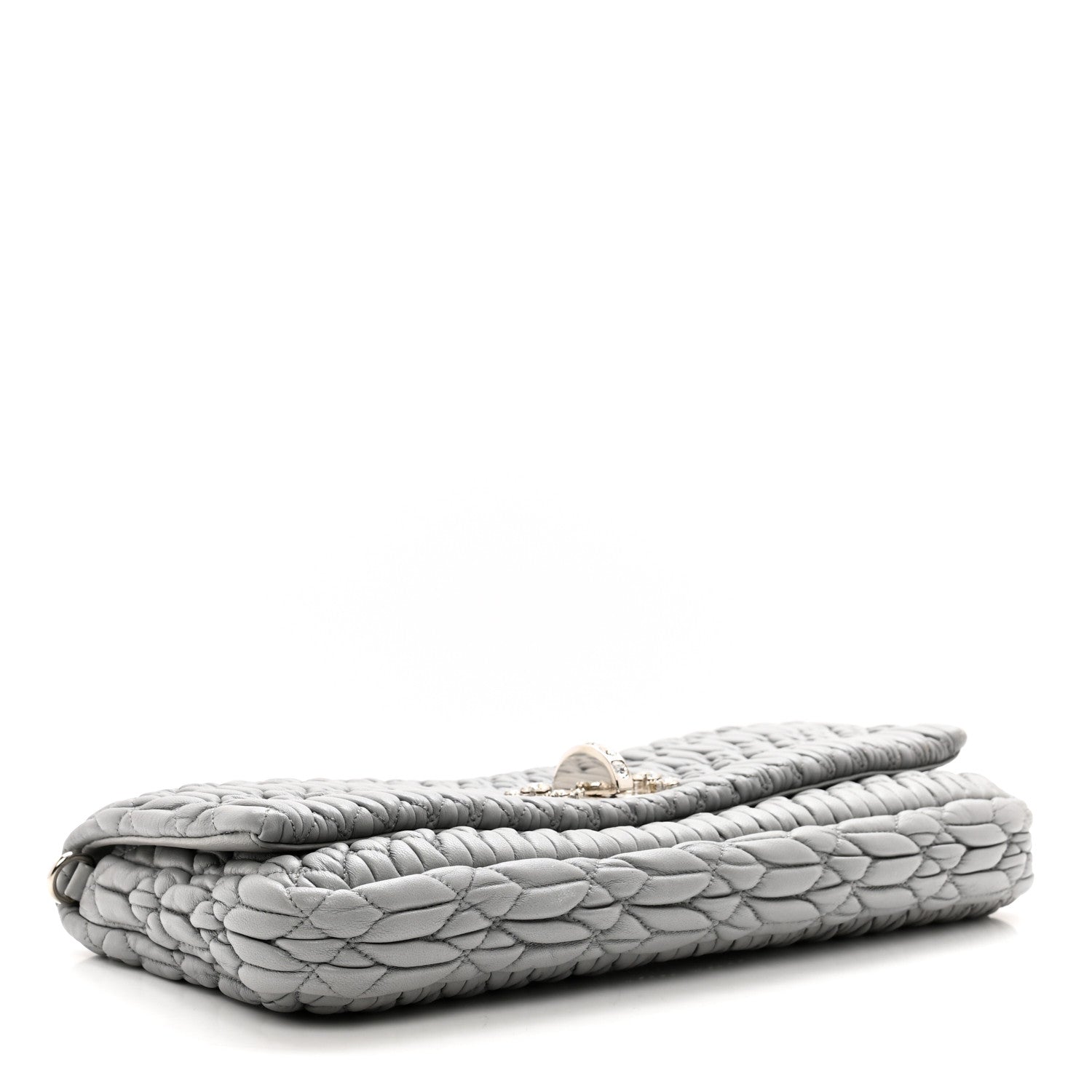 Miu Miu Nappa Matelasse Crystal Flap Clutch Grey 4 of 10