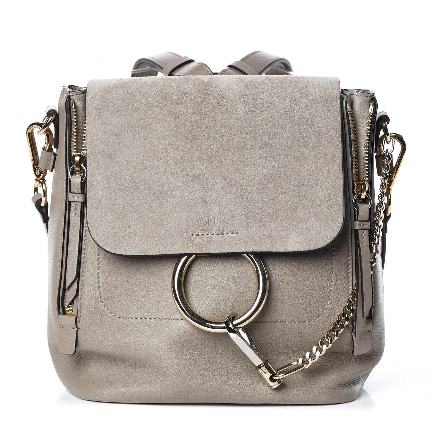 Suede Calfskin Small Faye Backpack Motty Grey