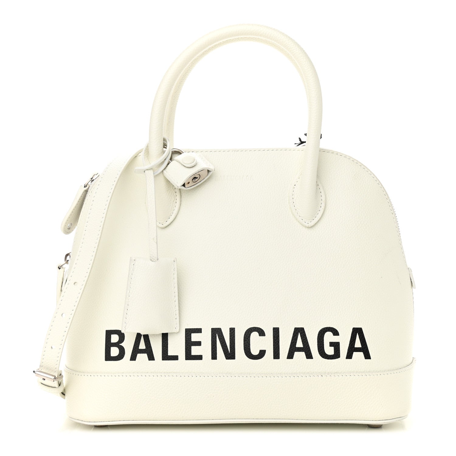 Balenciaga Grained Calfskin Logo S Ville Top Handle Bag White Black 1 of 8