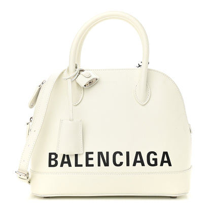 Balenciaga Grained Calfskin Logo S Ville Top Handle Bag White Black 1 of 8