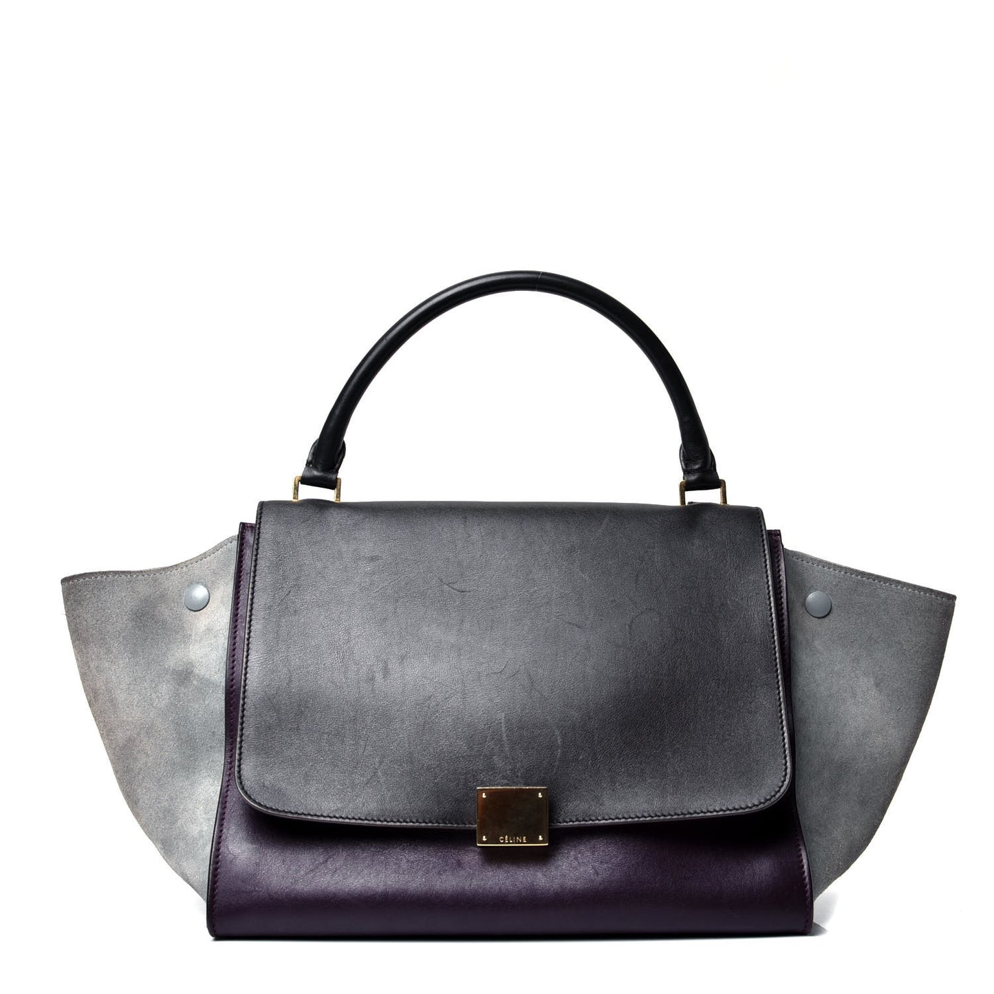 Smooth Calfskin Suede Medium Tri-Color Trapeze Dark Grey