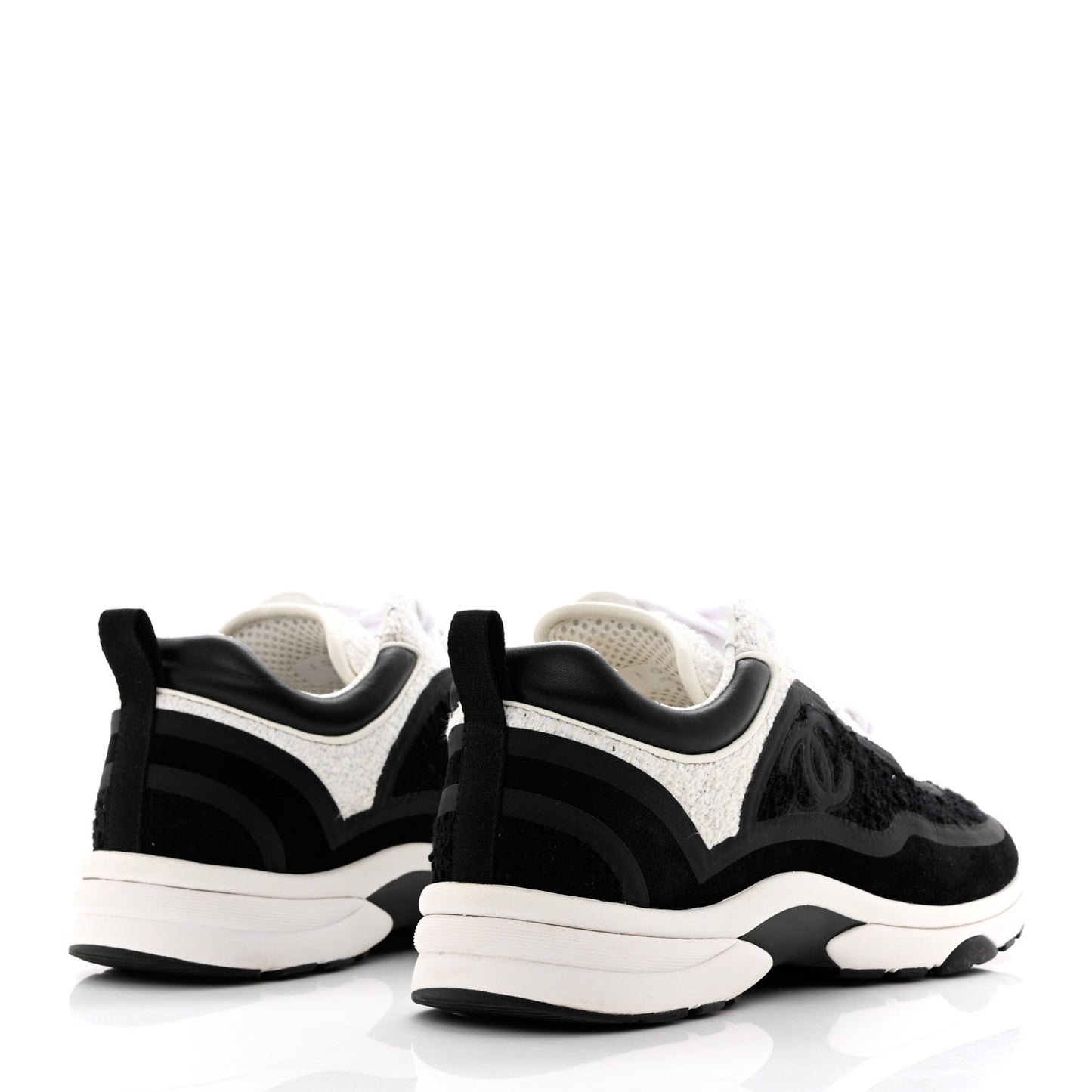 Tweed Suede Calfskin CC Sneakers 39 Black White