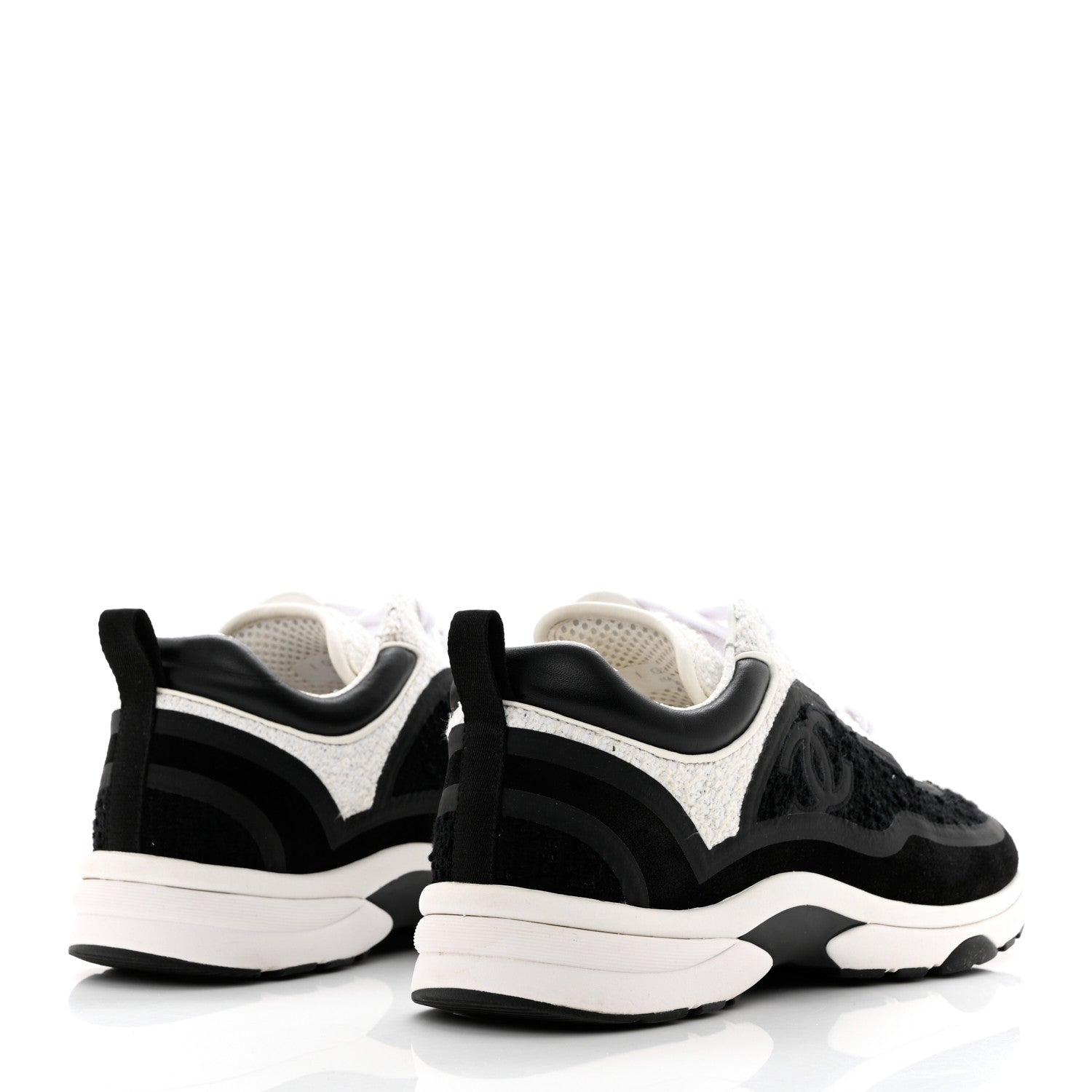 Chanel Tweed Suede Calfskin CC Sneakers 39 Black White 4 of 9