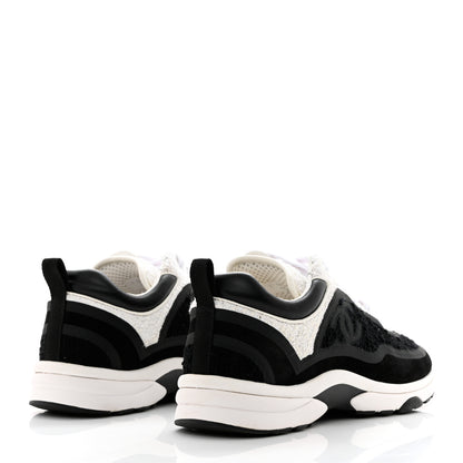 Chanel Tweed Suede Calfskin CC Sneakers 39 Black White 4 of 9