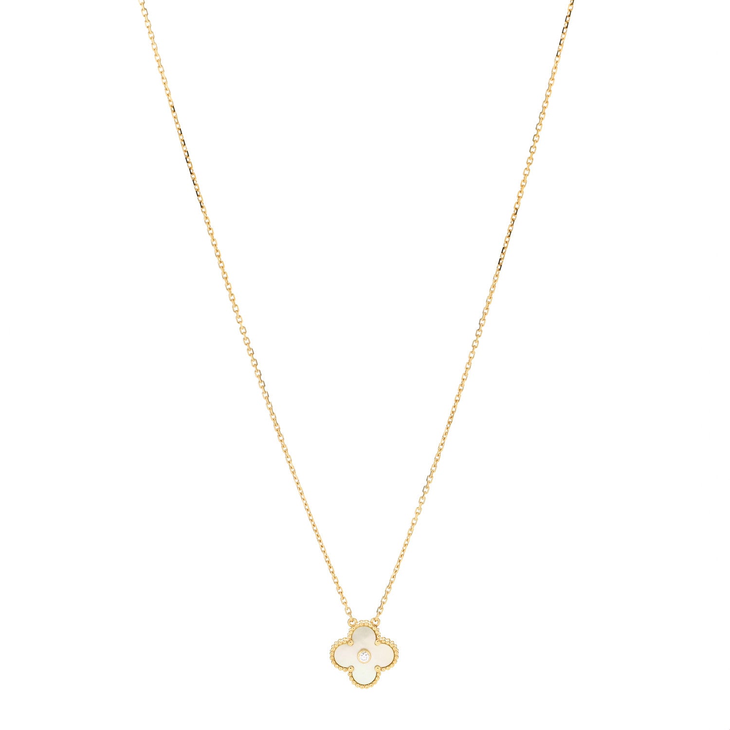 Van Cleef & Arpels 18K Yellow Gold Diamond Yellow Mother of Pearl Vintage Alhambra Pendant Necklace 1 of 7
