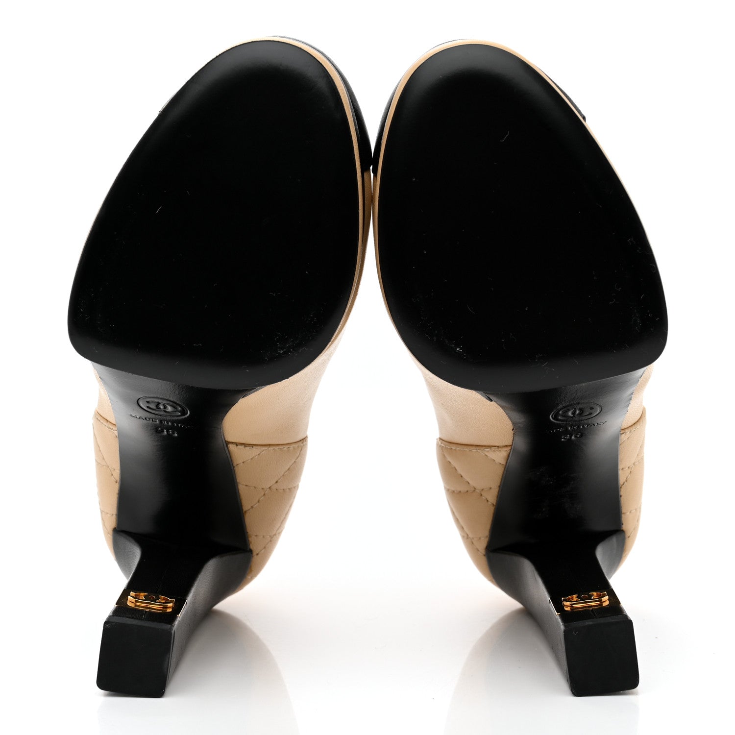 Chanel Lambskin CC Cap Toe Platform Pumps 36 Beige Black 5 of 9