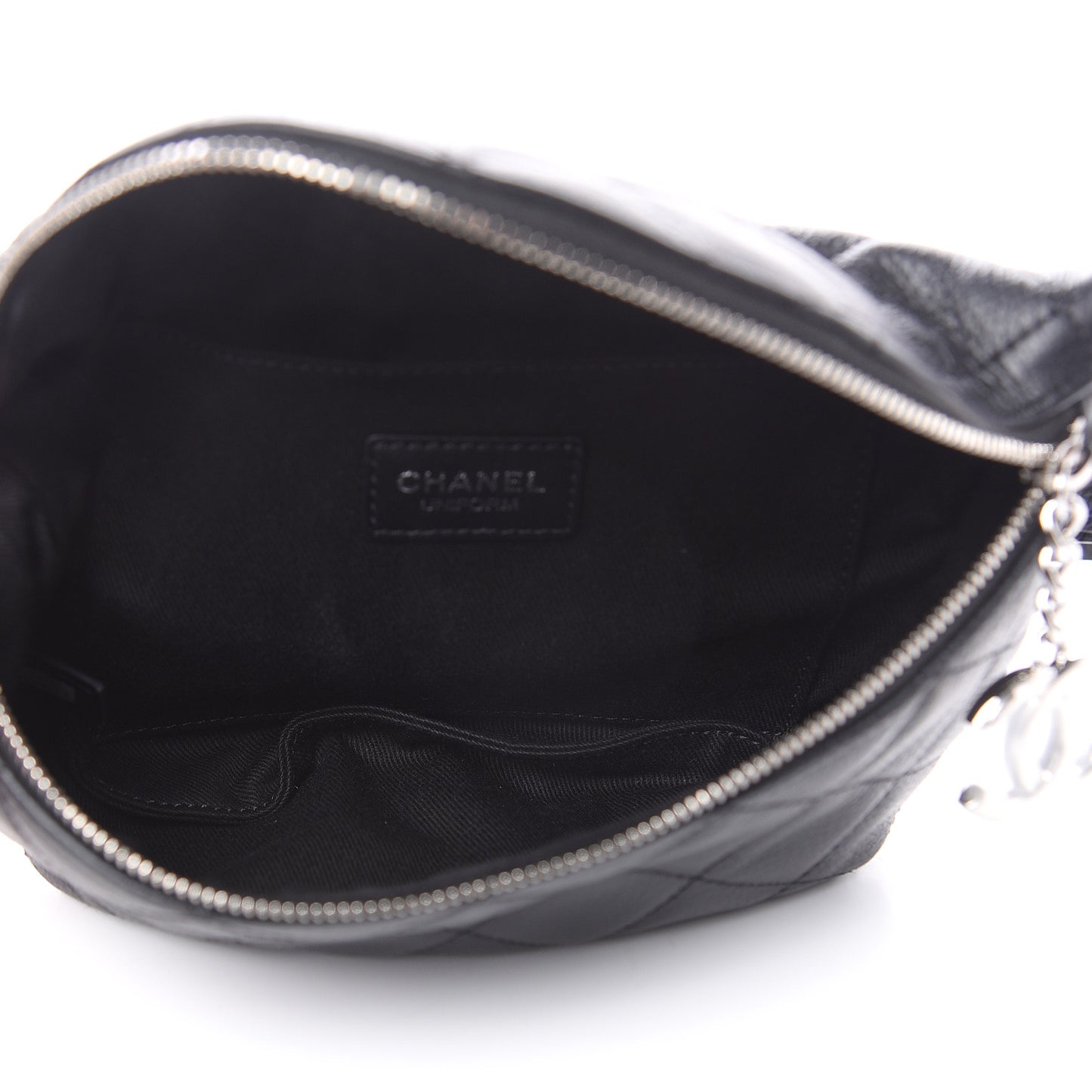 Grained Calfskin Quilted Waist Belt Bag Black