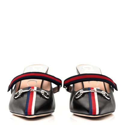 Gucci Malaga Kid Sylvie Web Cross Strap Mid-Heel Slides 39 Black 2 of 8