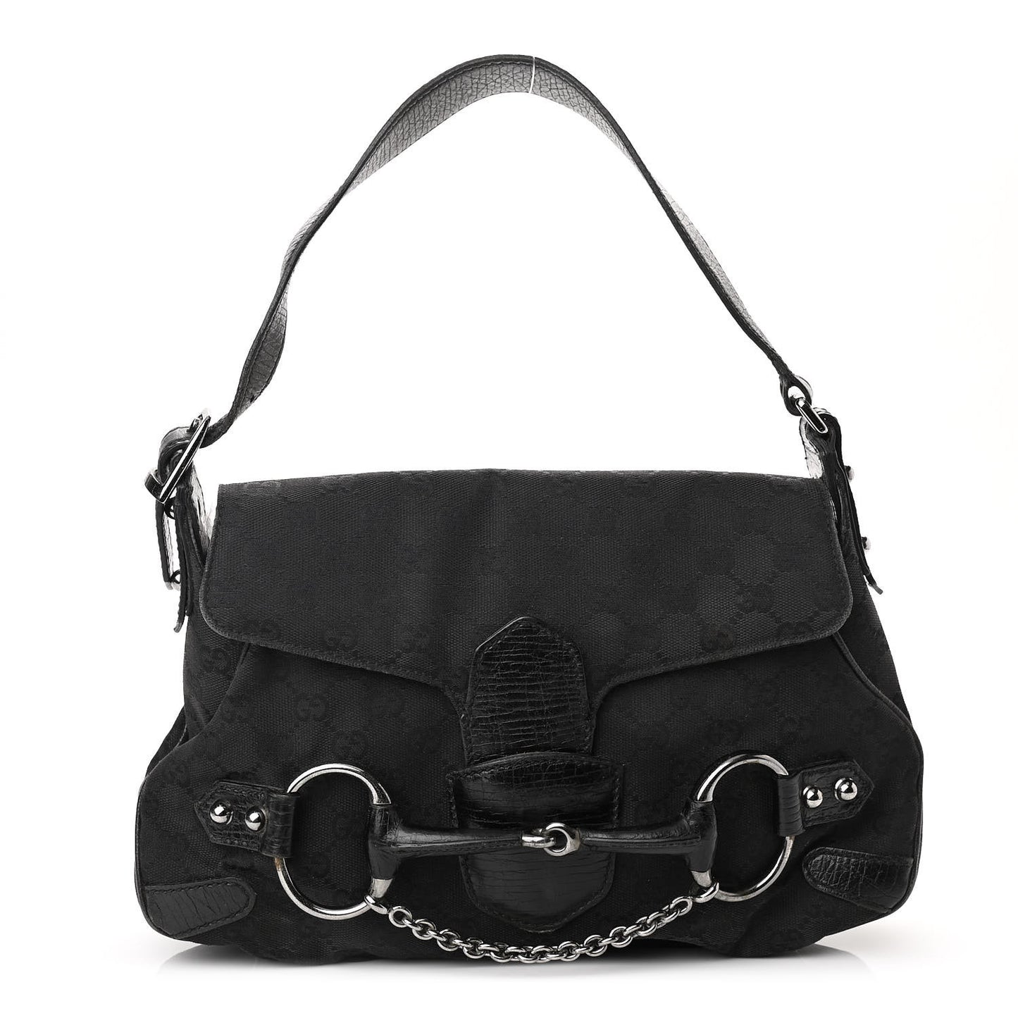 Monogram Horsebit Chain Flap Shoulder Bag Black