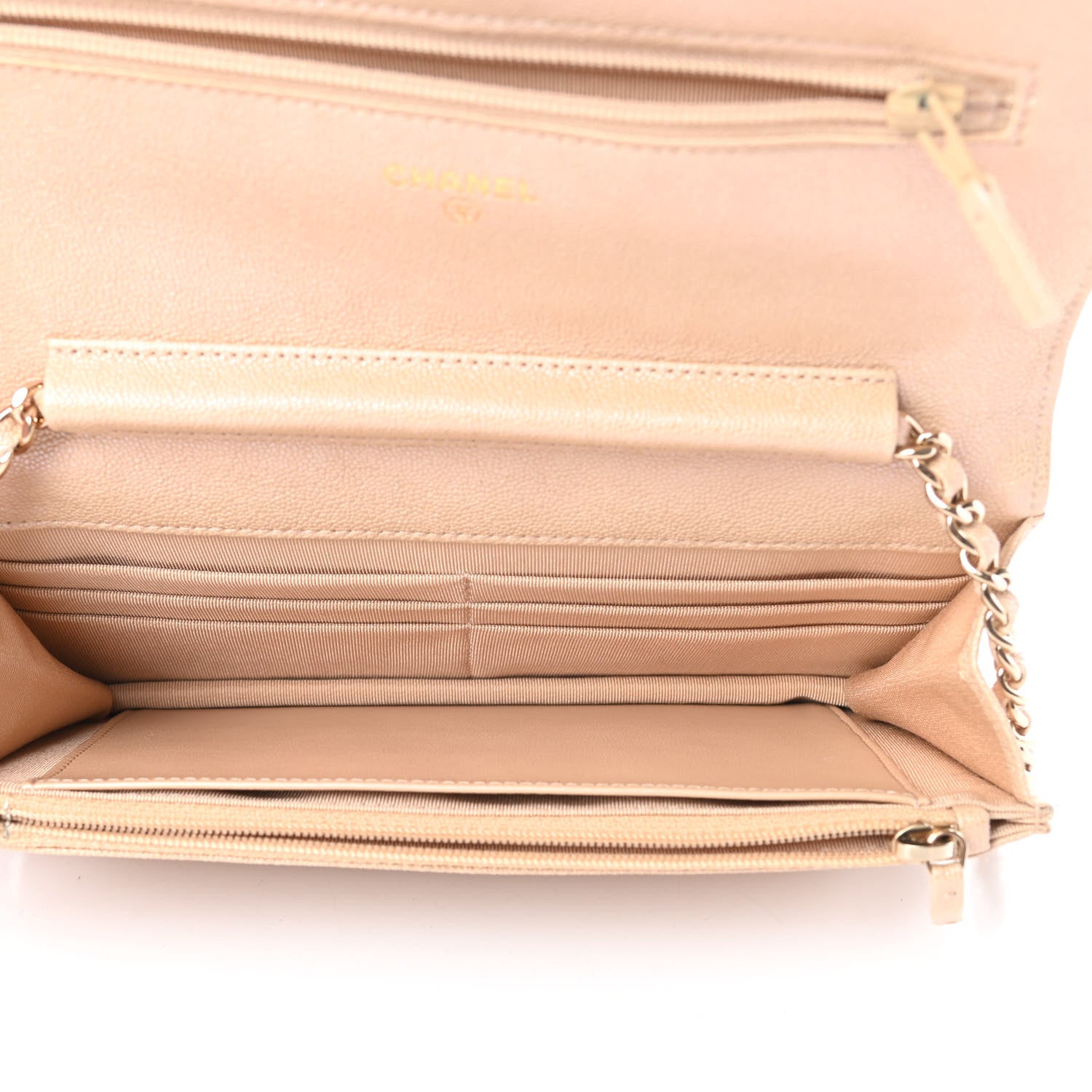 Chanel Iridescent Caviar Quilted Wallet On Chain WOC Beige 5 of 12