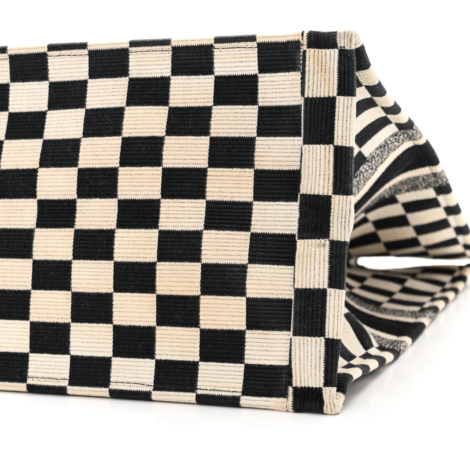 Christian Dior Canvas Embroidered Checkered Book Tote Black White 10 of 21