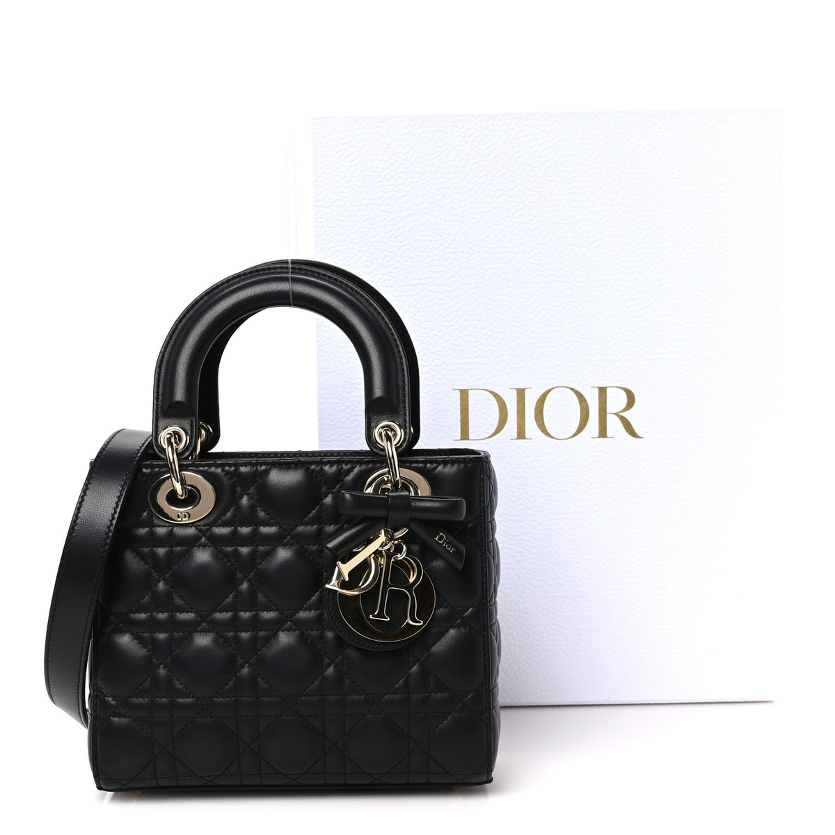 Lambskin Cannage Small Lady Dior With Strap Black