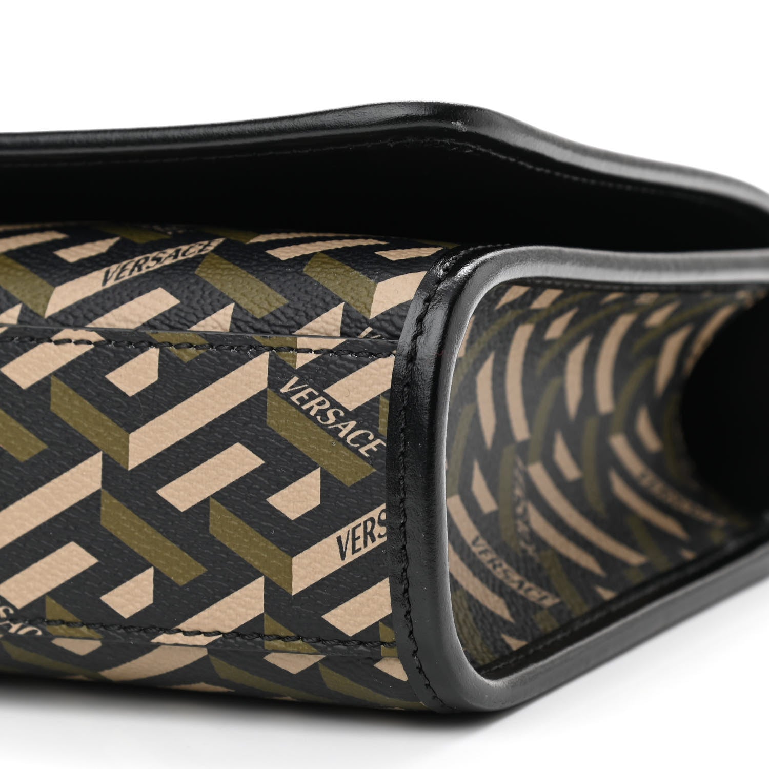 Versace Coated Canvas La Greca Signature Top Handle Bag Black Khaki 9 of 9