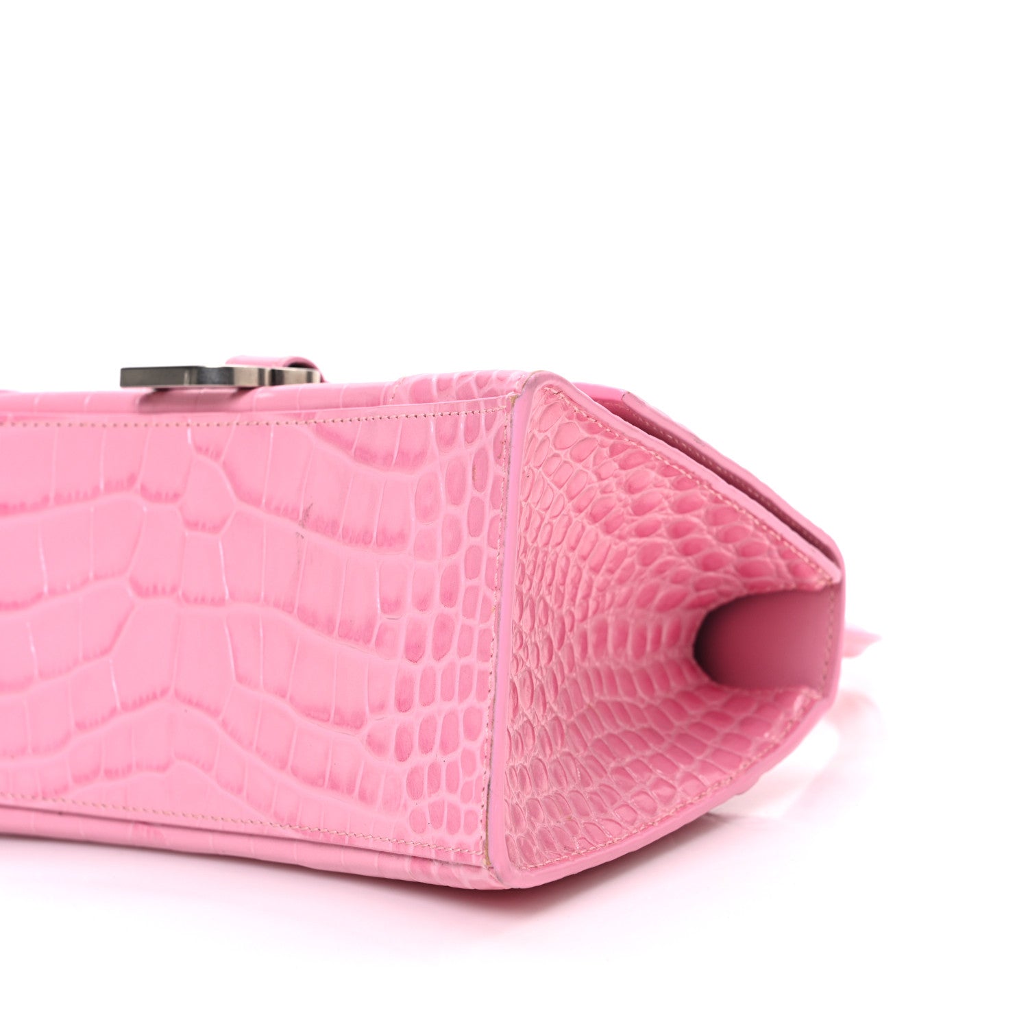 Balenciaga Shiny Calfskin Crocodile Embossed Small Hourglass Top Handle Bag Candy Pink 10 of 13