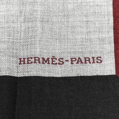 Hermes Cashmere Silk Encadre H Passant Giant Scarf 140 Bordeaux Black Gris Chine 2 of 5