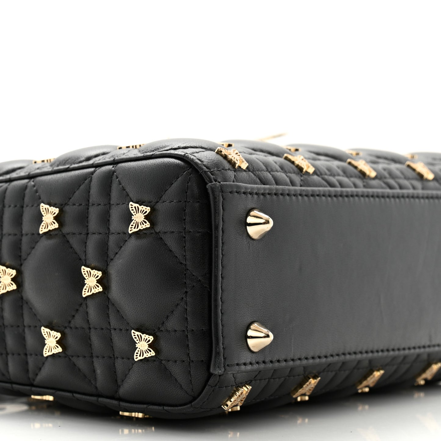 Lambskin Cannage Butterfly Studs Small Lady Dior Black