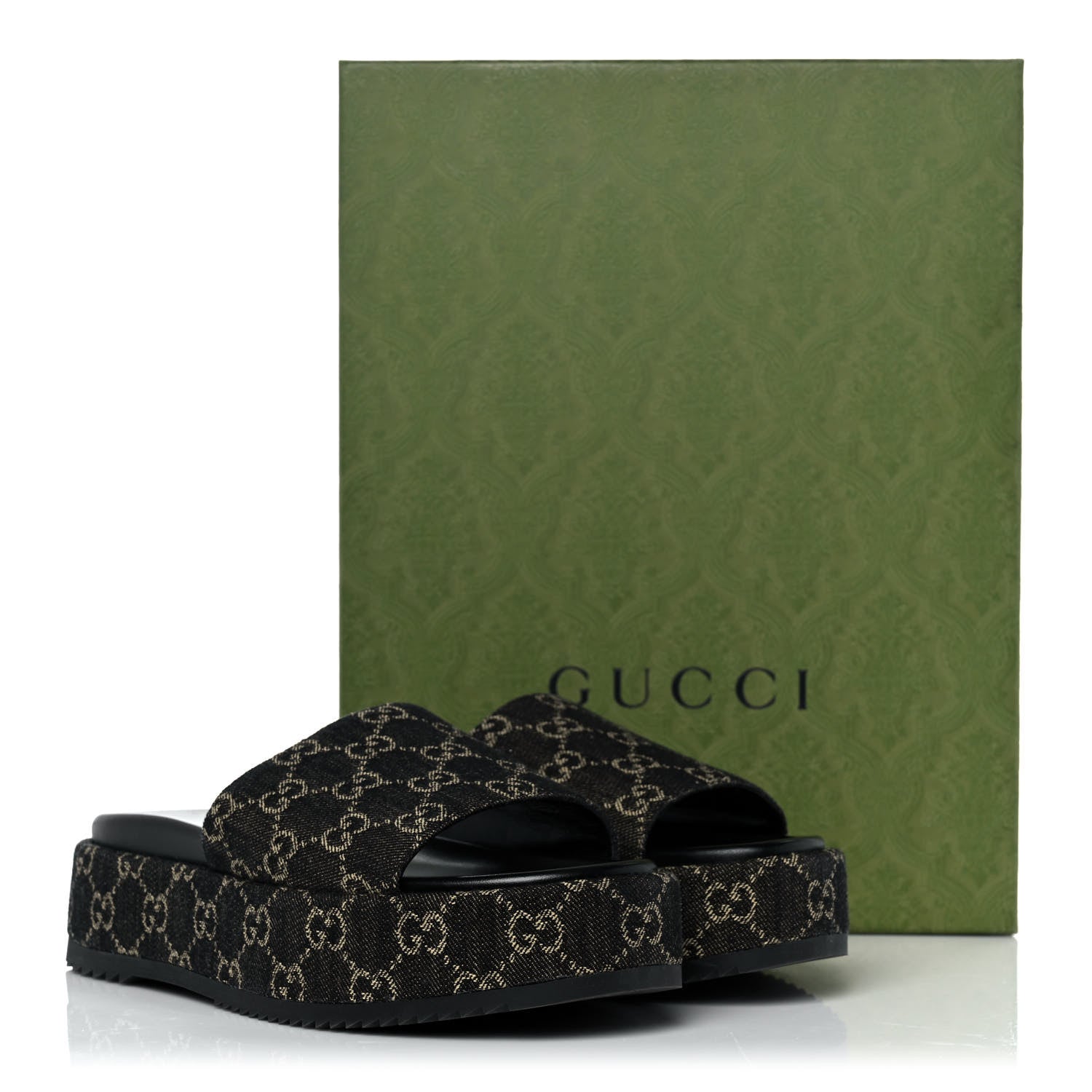 Gucci Jacquard Black Denim GG Monogram Angelina Platform 55mm Slide Sandals 40.5 Black Ivory 9 of 9