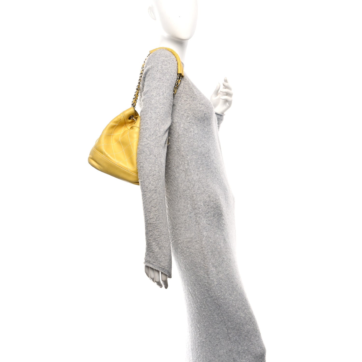 Chanel Calfskin Contrast Stitch Surpique Bucket Bag Yellow 2 of 10