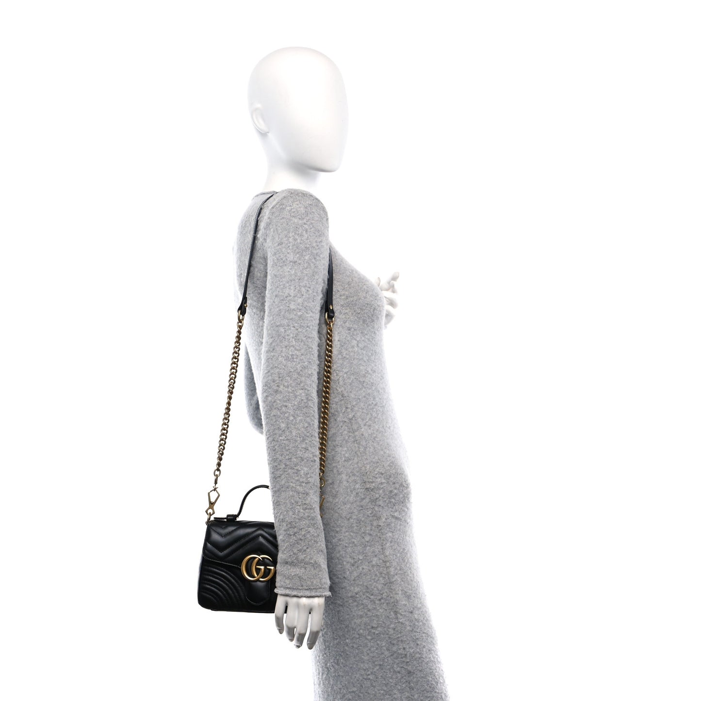 Calfskin Matelasse Mini GG Marmont Top Handle Shoulder Bag Black