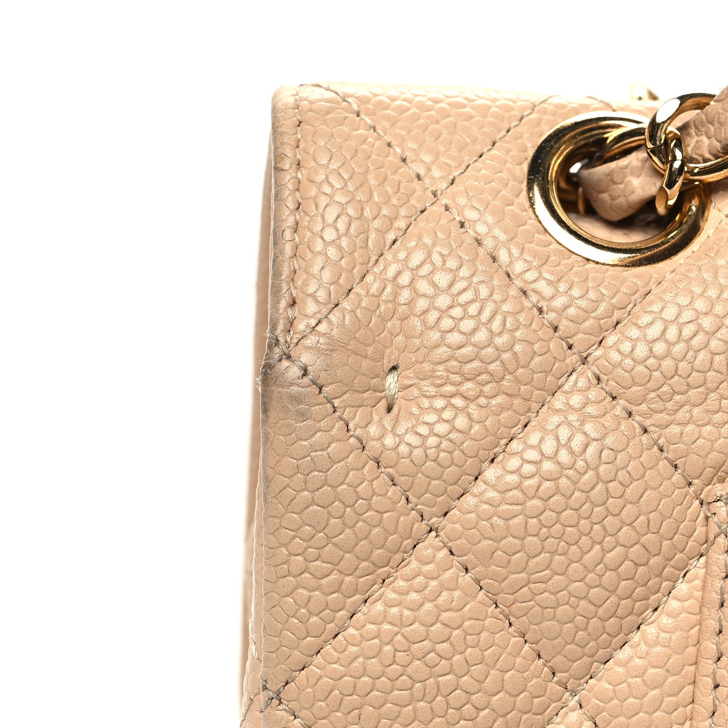 Caviar Quilted Medium Double Flap Beige
