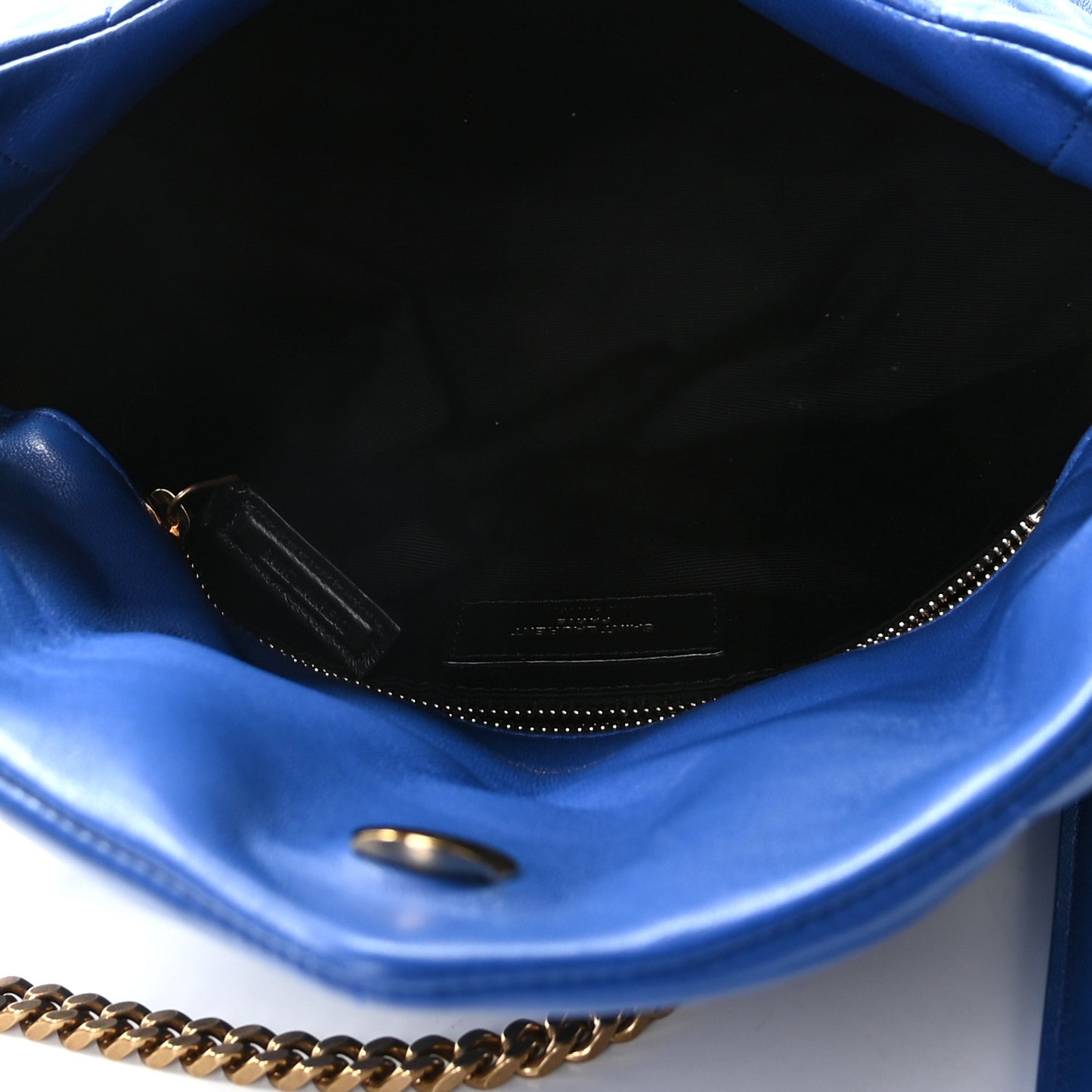 Lambskin Quilted Small Loulou Puffer Monogram Chain Satchel Majorele Blue
