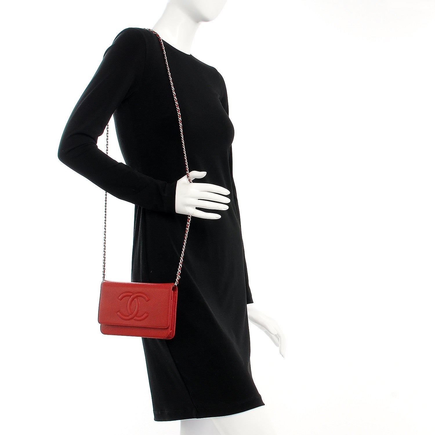 Chanel Caviar Timeless CC Wallet On Chain WOC Red 2 of 11