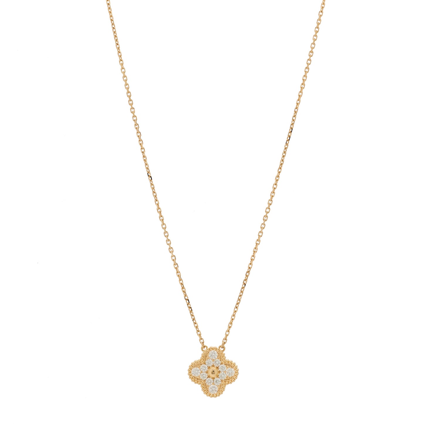 18K Rose Gold Diamond Vintage Alhambra Pendant Necklace