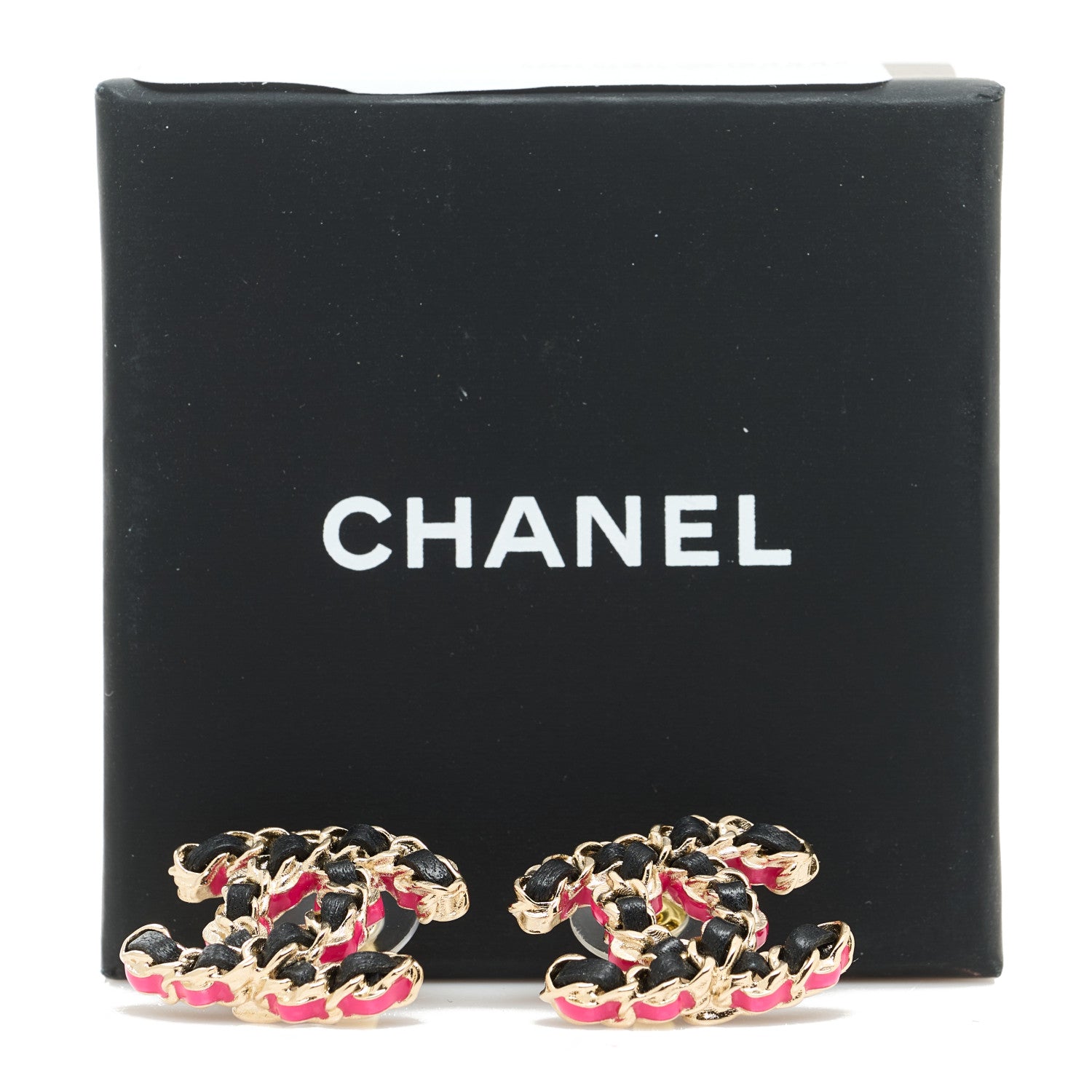 Chanel Lambskin CC Chain Earrings Black Gold Pink 5 of 5